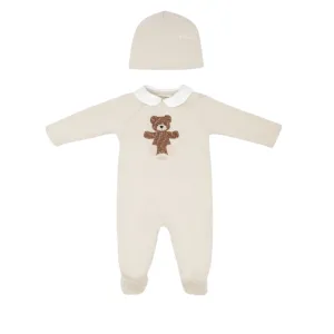 Beige Baby Unisex FF Bear Patch Footie   Hat